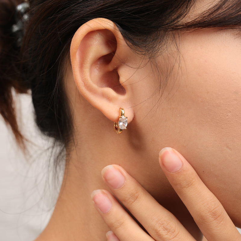 chunky stone huggies hoop earrings