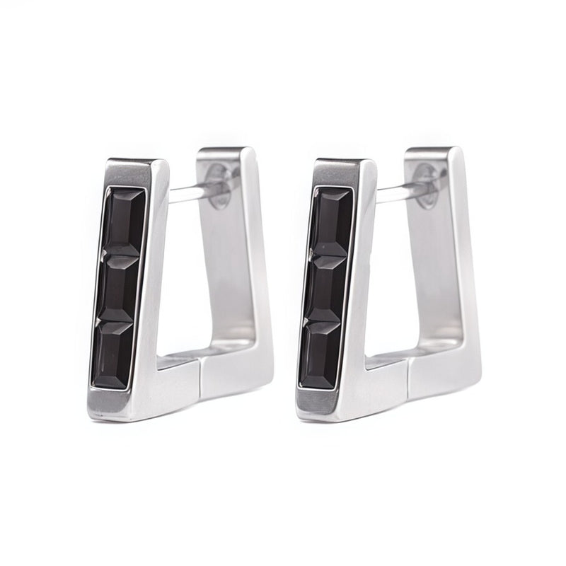 chunky trapezoid stone huggie hoop earrings