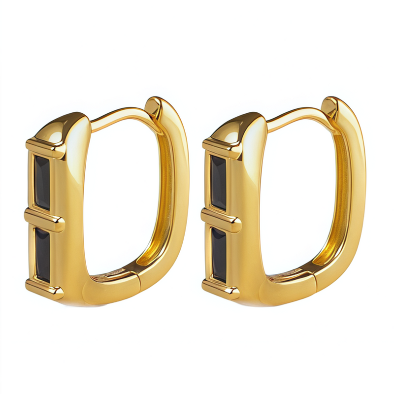 chunky duo baguette stone huggie hoope earrings