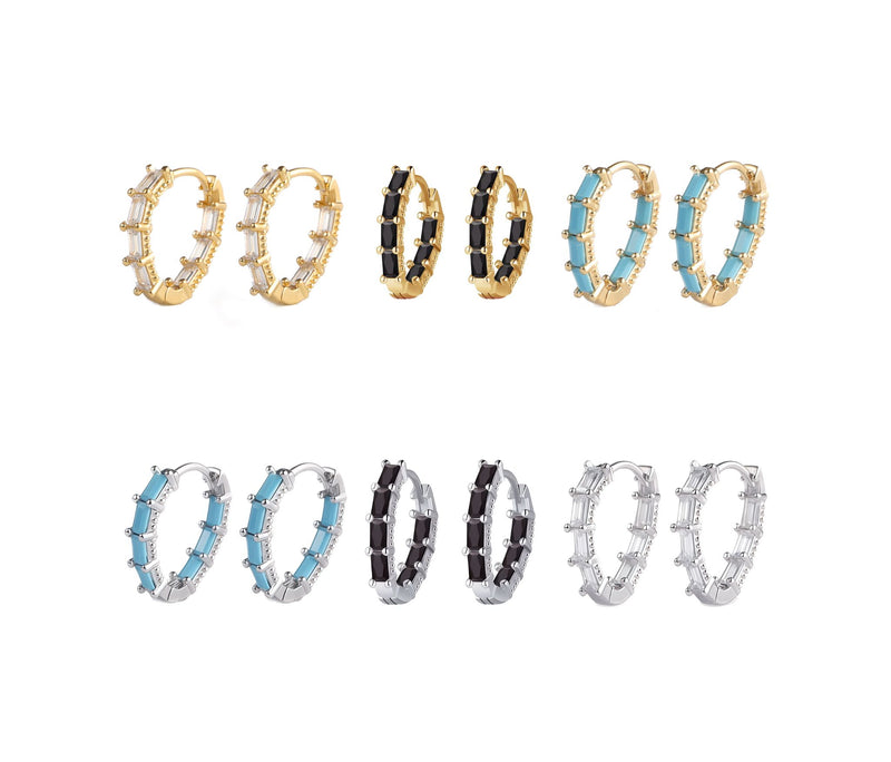 chunky oval stone huggie hoope earrings