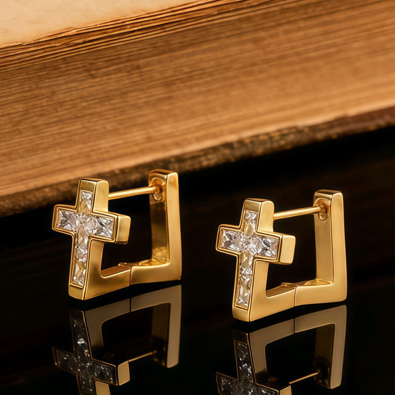 chunky cross stone huggie hoop earrings