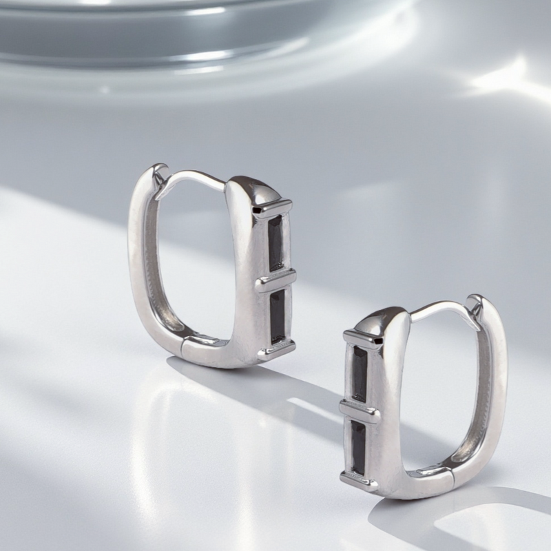 chunky duo baguette stone huggie hoope earrings
