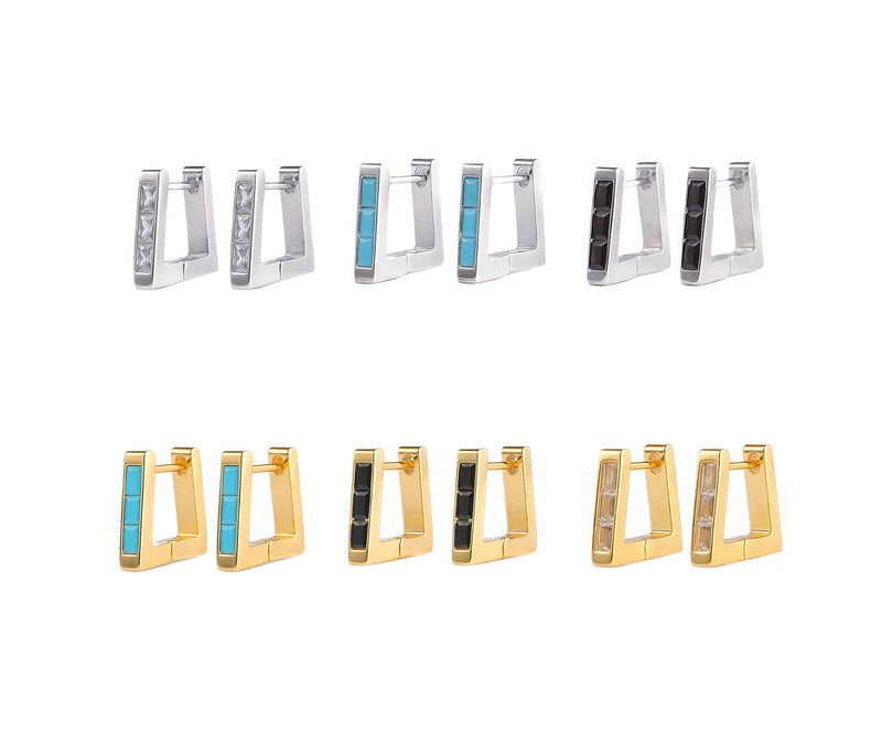 chunky trapezoid stone huggie hoop earrings