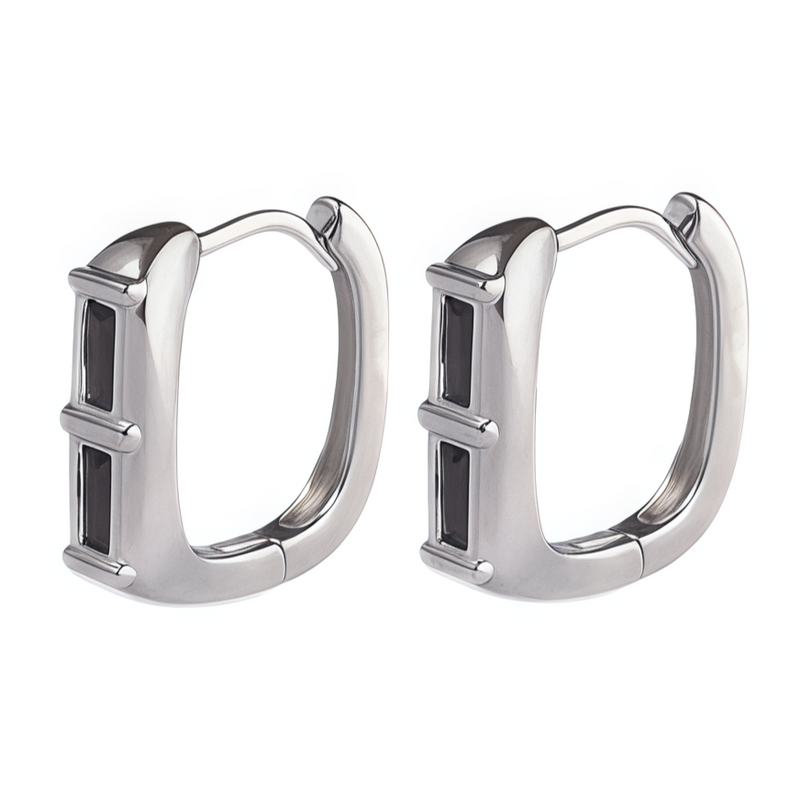 chunky duo baguette stone huggie hoope earrings