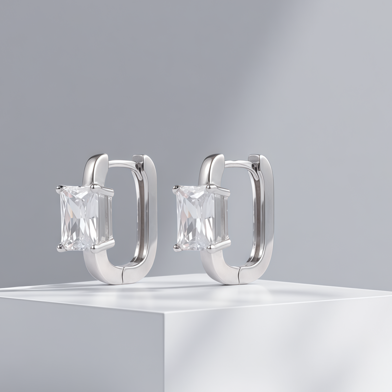 chunky stone huggies hoop earrings