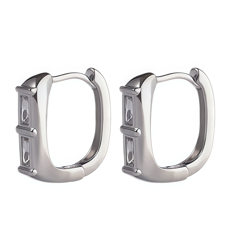 chunky duo baguette stone huggie hoope earrings