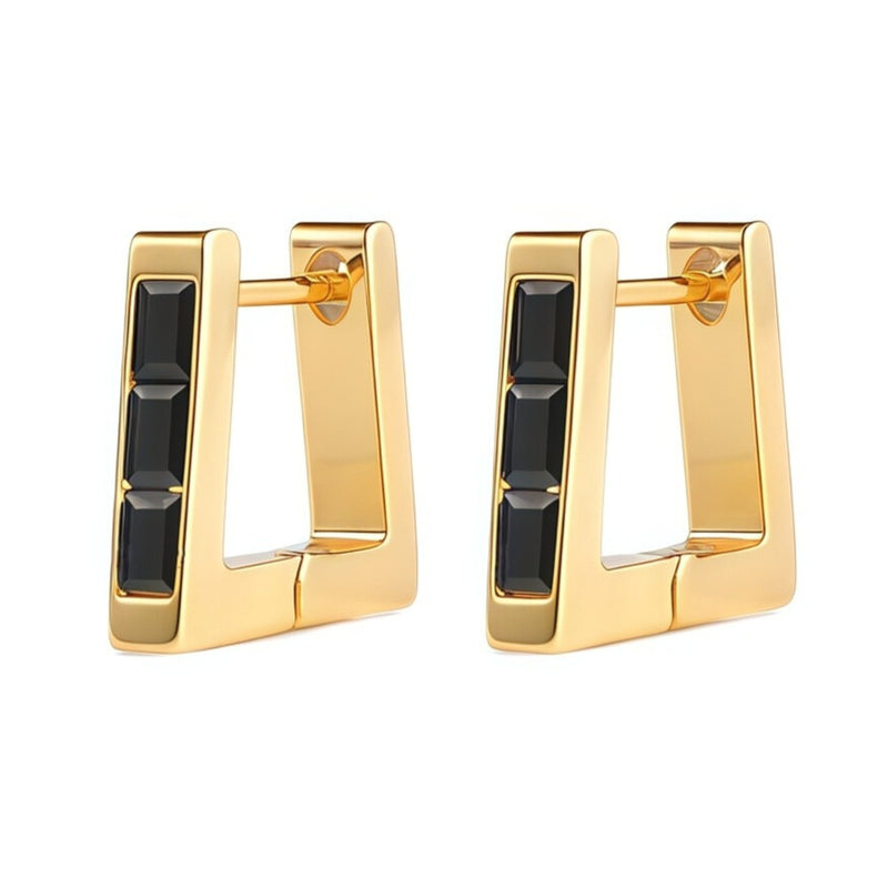 chunky trapezoid stone huggie hoop earrings