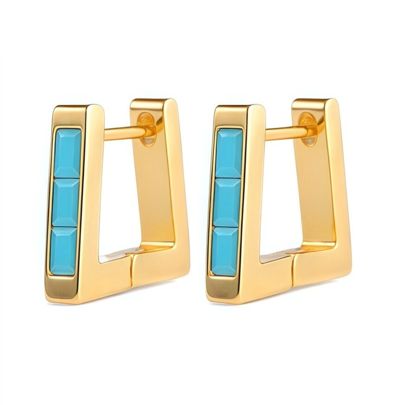 chunky trapezoid stone huggie hoop earrings