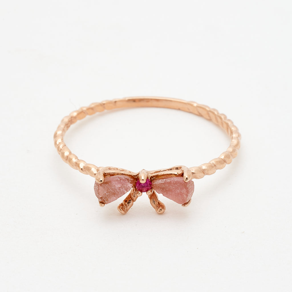 Pink Tourmaline and Ruby Bow Ring