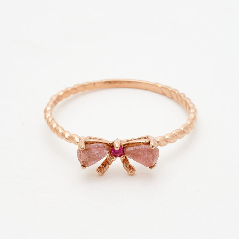 Pink Tourmaline and Ruby Bow Ring