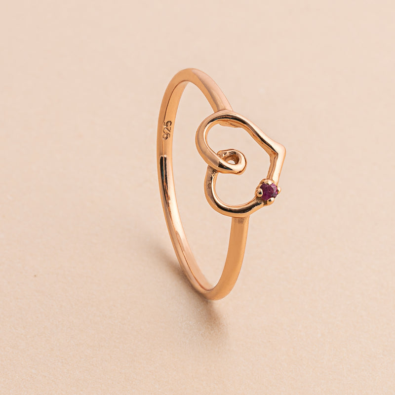 Rose Gold Heart Ruby Ring