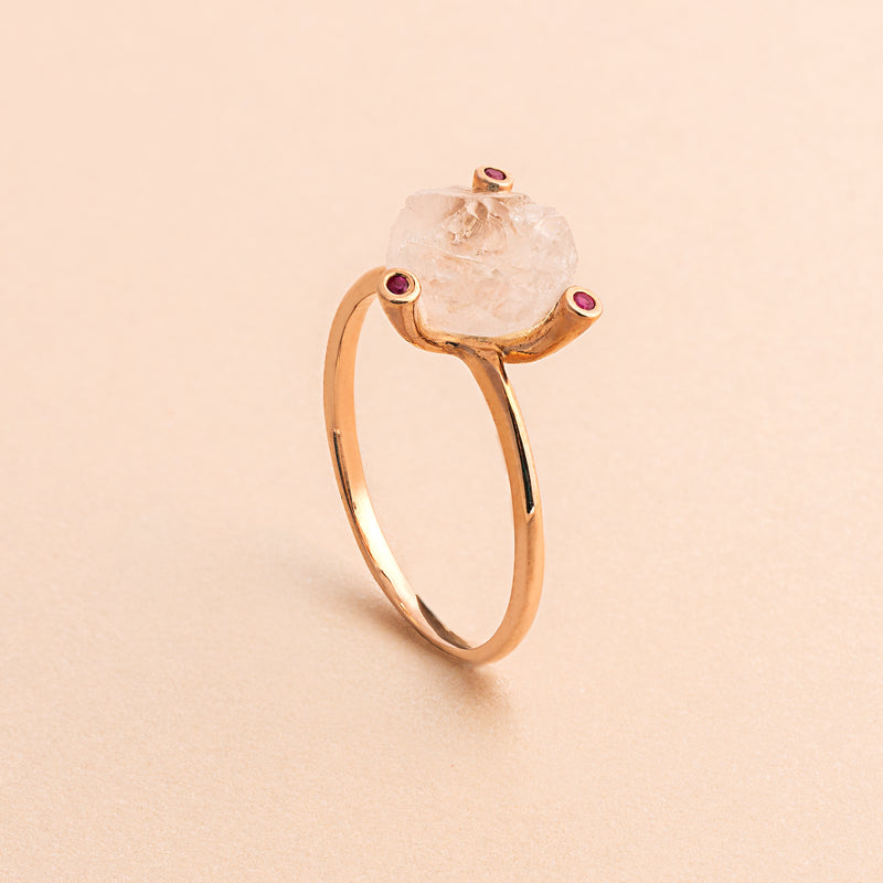 Rose Quartz  & Ruby Rose Gold Ring