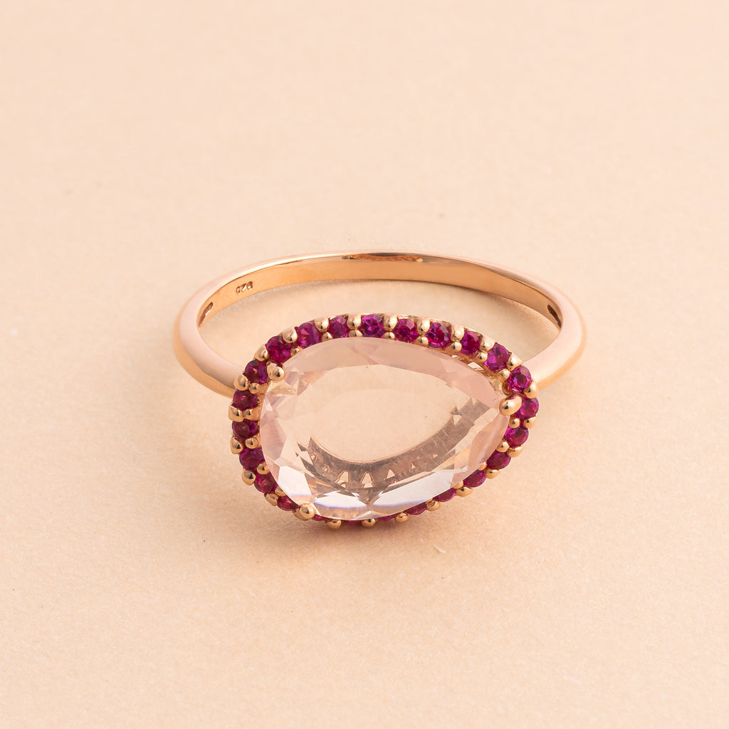 Rose Quartz & Ruby Teardrop Ring