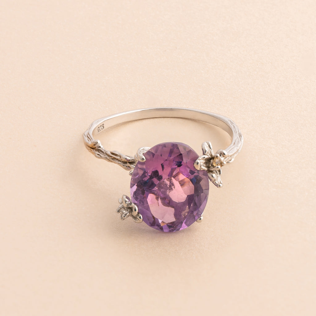 Floral Amethyst Silver Ring