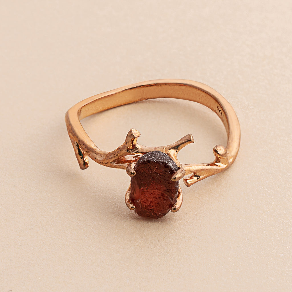 Rough Garnet Rose Gold Branch Ring