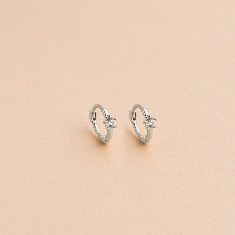 Silver White Single Stone Huggie Earring