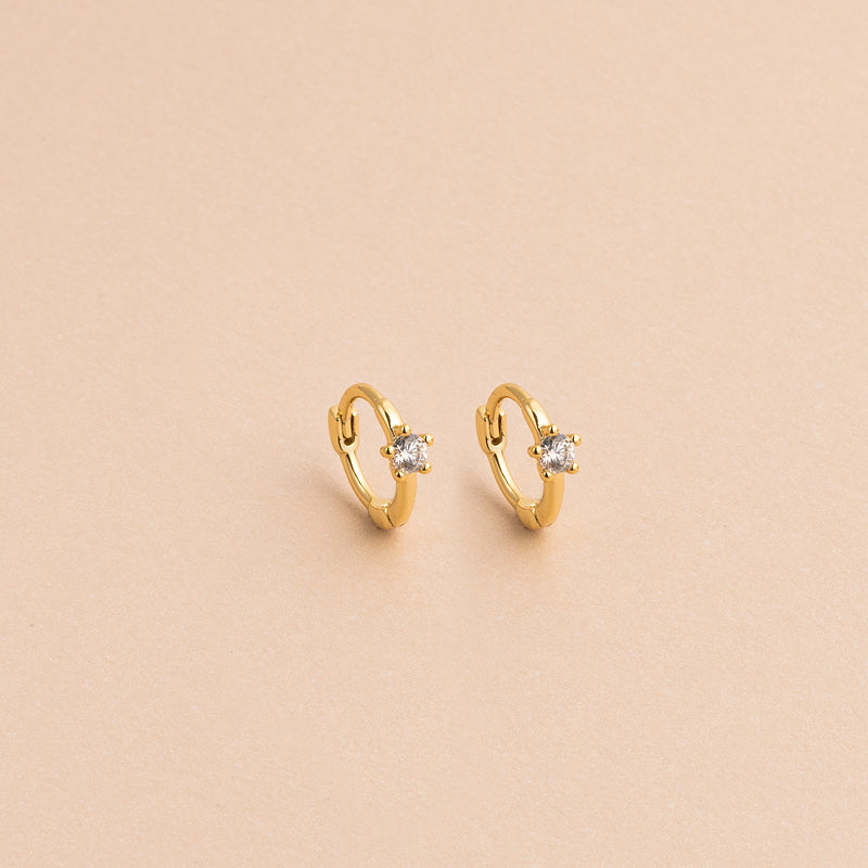 Gold White Single Stone Huggie Earring
