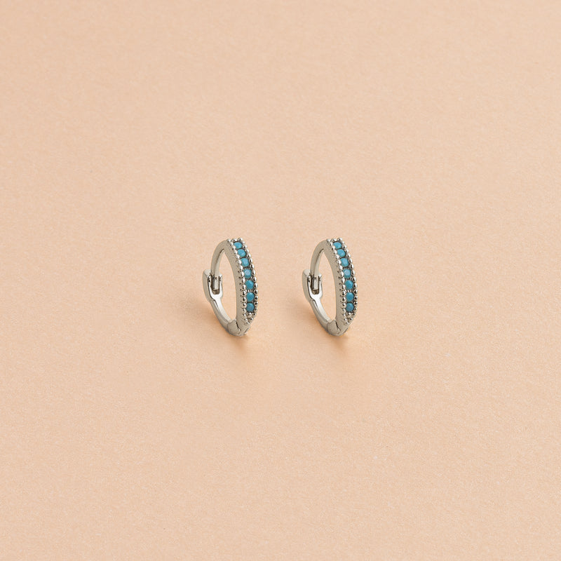 Silver Turquoise Pave Stone Huggie Earring