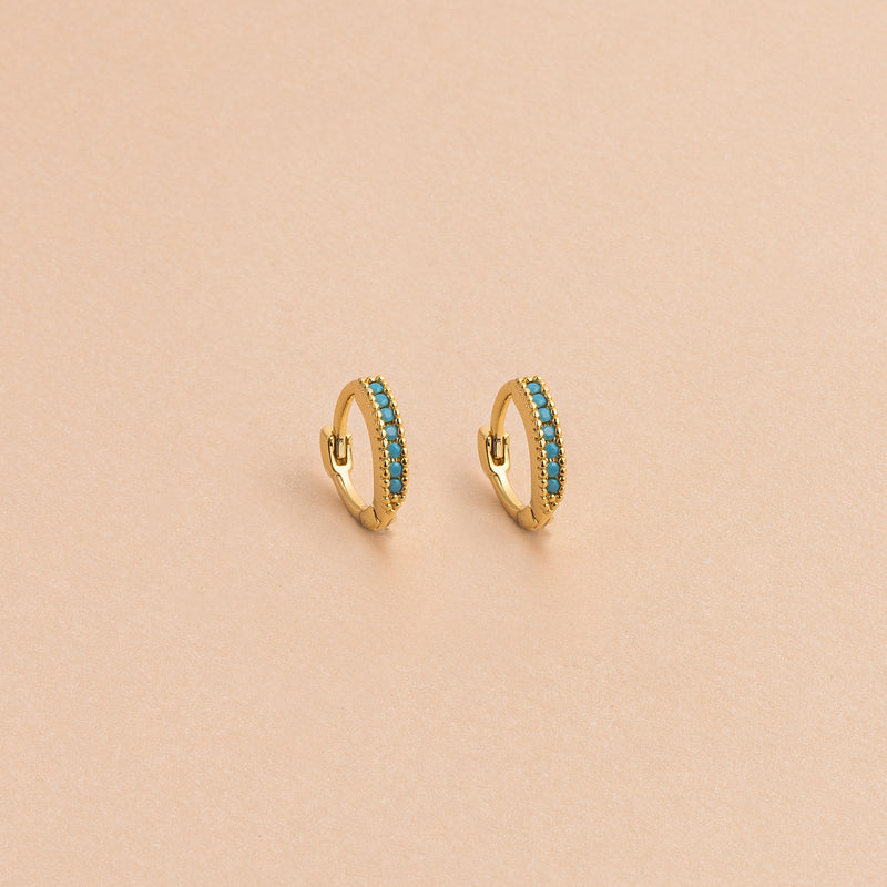 Gold Turquoise Pave Stone Huggie Earring