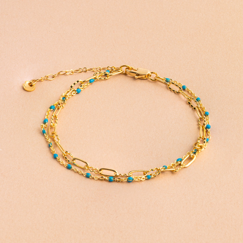Gold Turquoise Enamel Bead Bracelet
