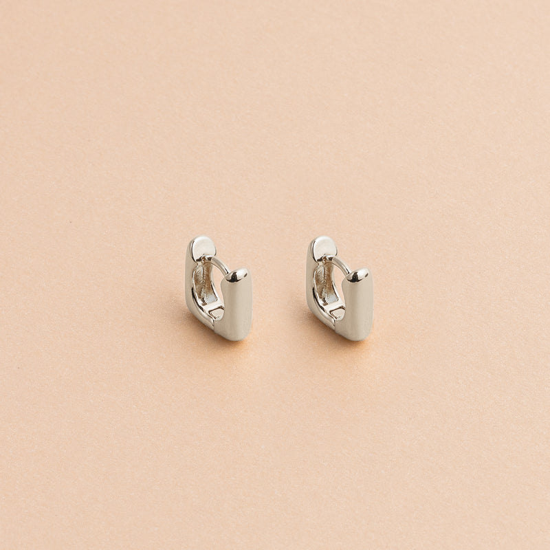 Silver Square Huggie Earring