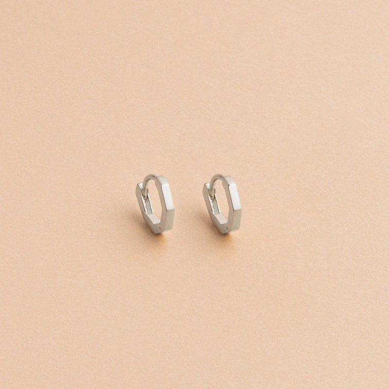 Silver Hexagon Huggie Earring