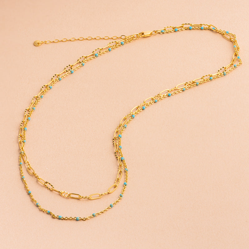 Gold Turquoise Enamel Bead Necklace