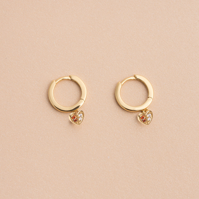 Gold Duo CZ Heart Huggie Earrings