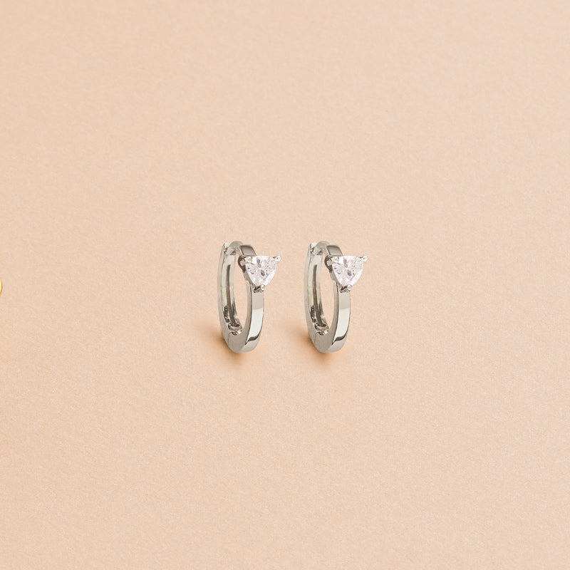 Silver CZ Heart Huggie Earrings