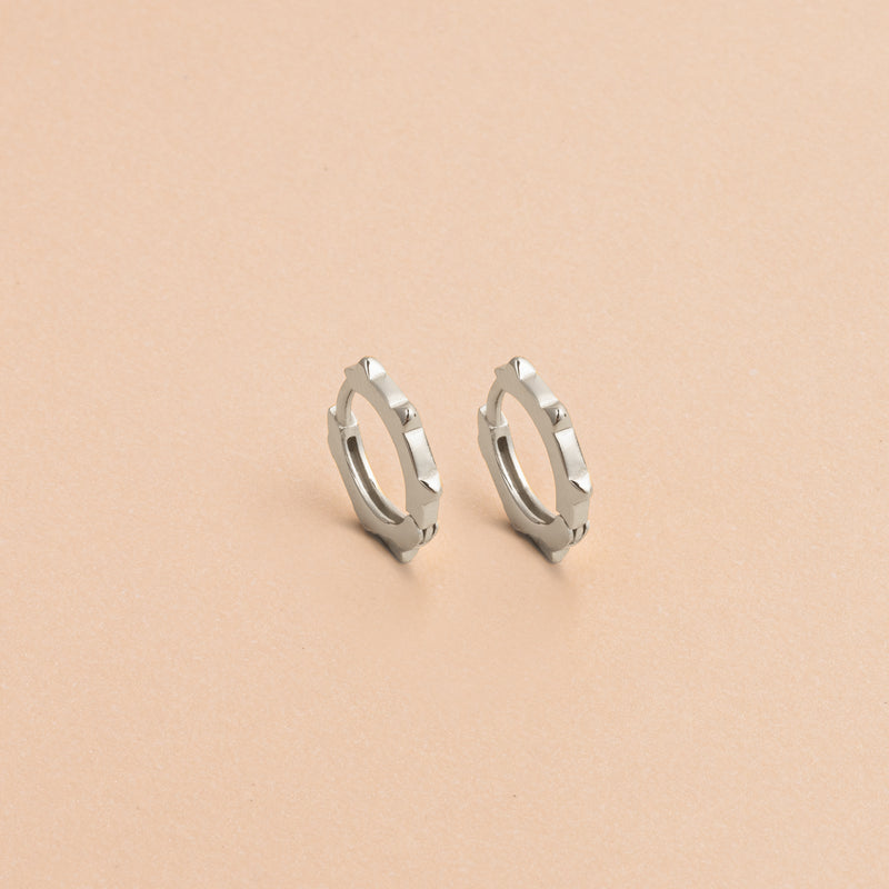 Silver Spikes Huggie Earrings