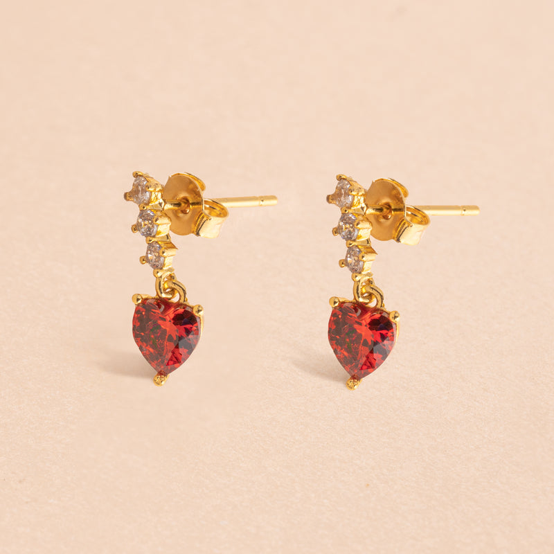 Gold Red Heart Earrings