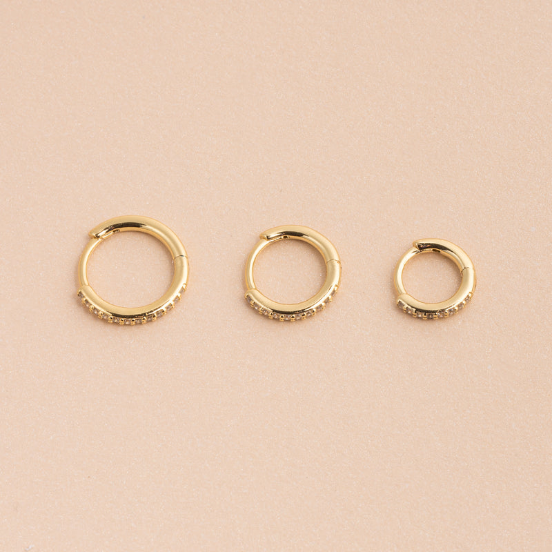 Gold White Pave Stone Huggie Earring