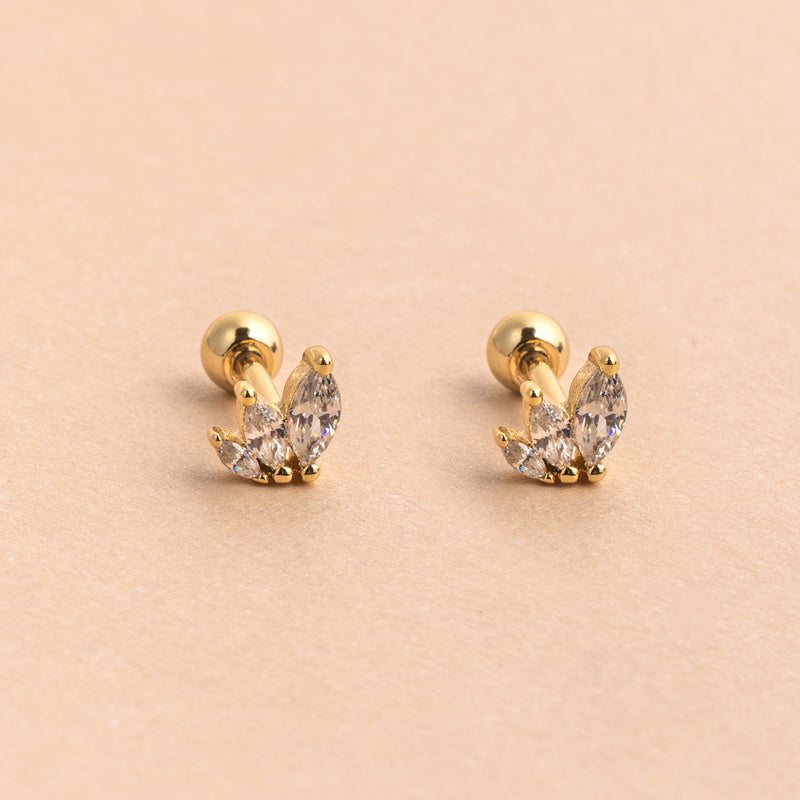 Gold Trio Oval Ball Back Earring