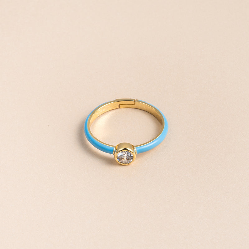 Gold Ocean Enamel Round Ring