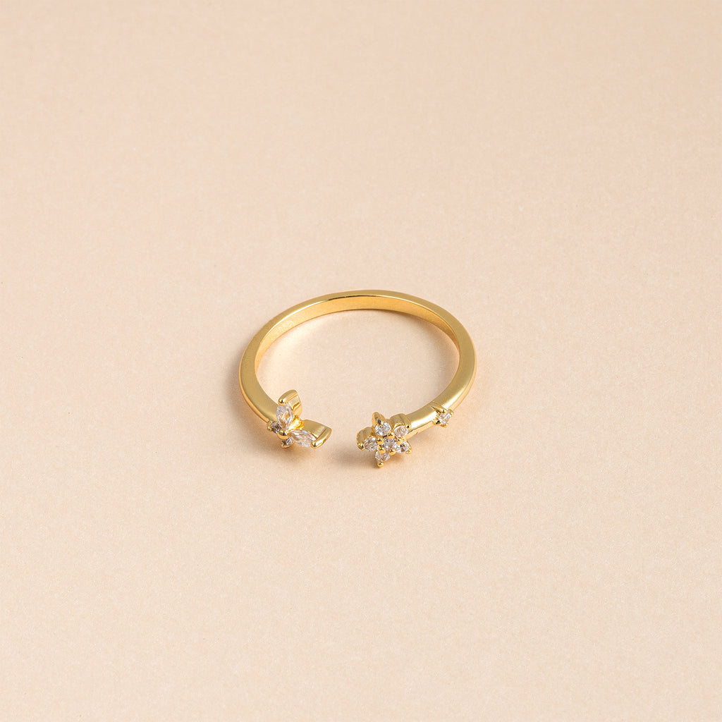 Gold CZ Butterfly Flower Ring