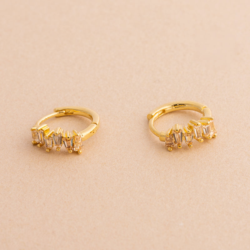Gold Champagne Half Rectangle Stone Huggie Earring