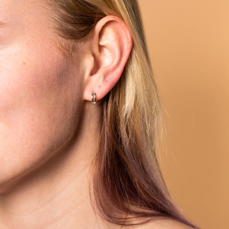 Silver Rectangle Center Huggie Earring