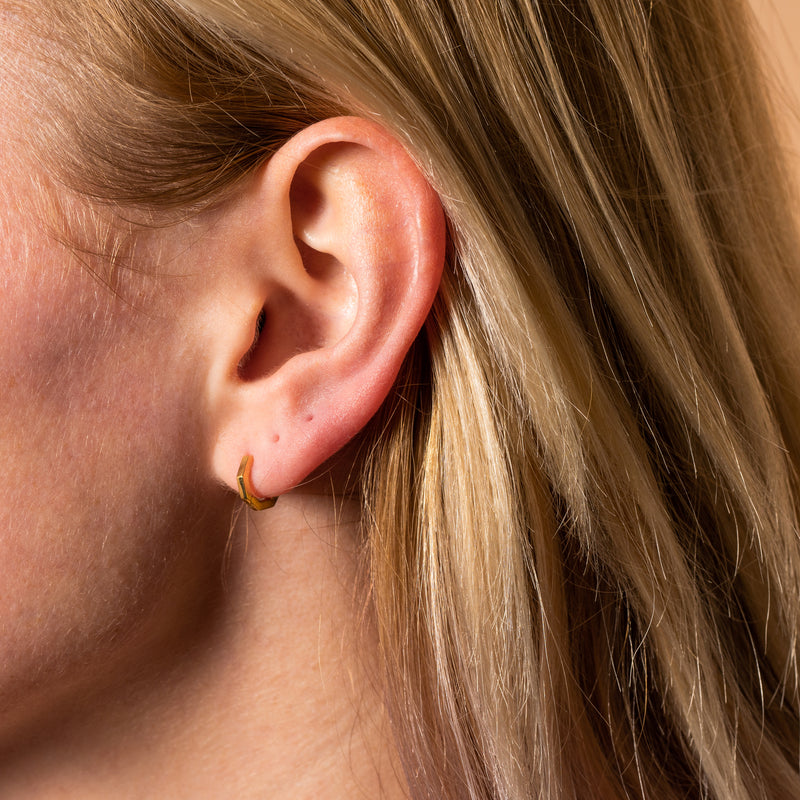 Gold Hexagon Huggie Earring